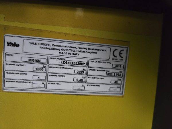 Reach Truck Yale Mr16N